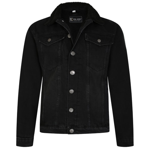 KAM Sherpa Lined Denim Jacket Black